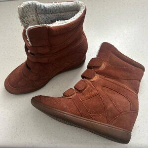 vintage brown/burgundy wedge sneakers/boots